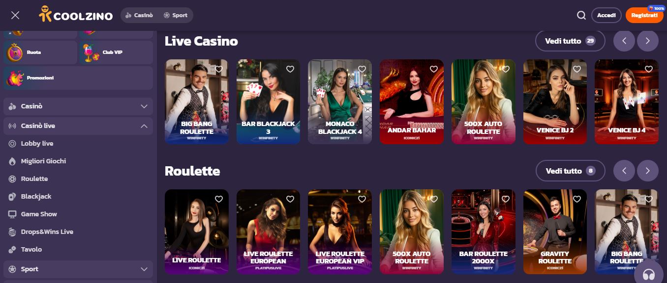 Gioca roulette e blackjack dal vivo con croupier reali